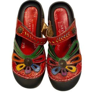 L'artiste by Spring Step Copa Red Colorful Clog Closed Toe Sandal EU 37 US 6.5